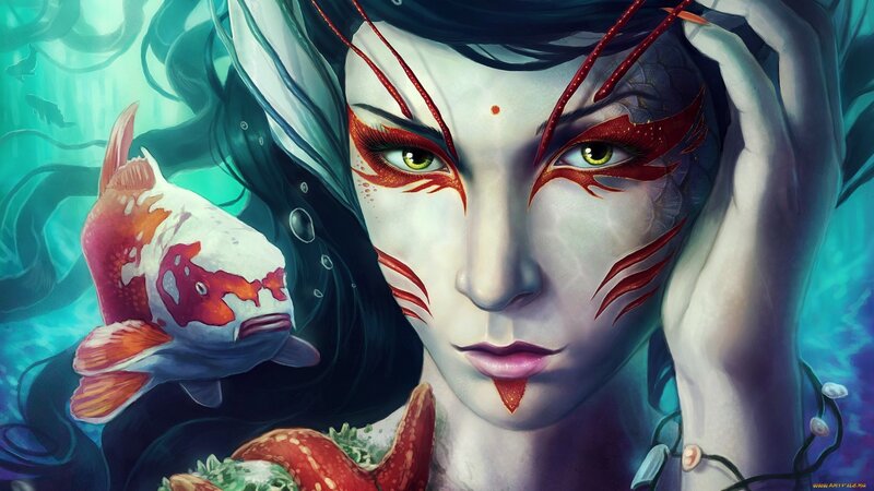 Mermaid with Koi Fish — Blue