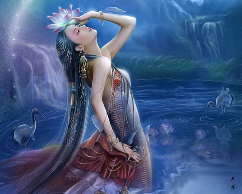 mermaid with lotus flower