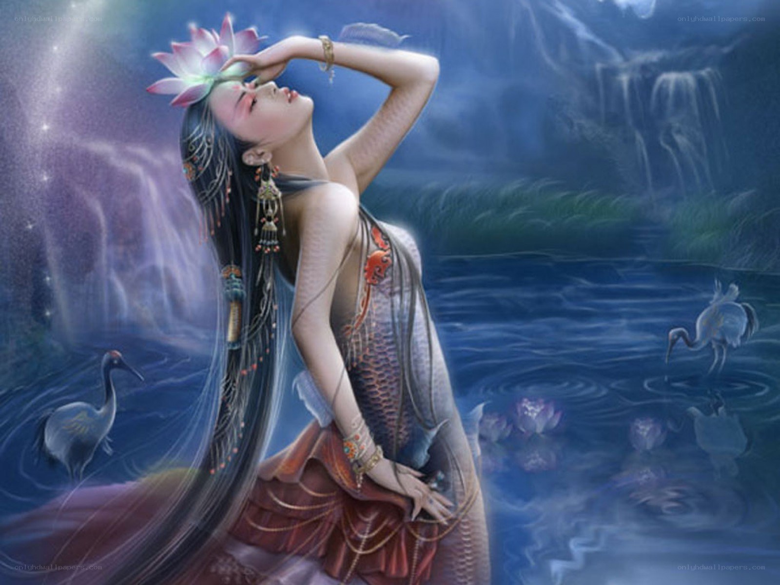 mermaid with lotus flower