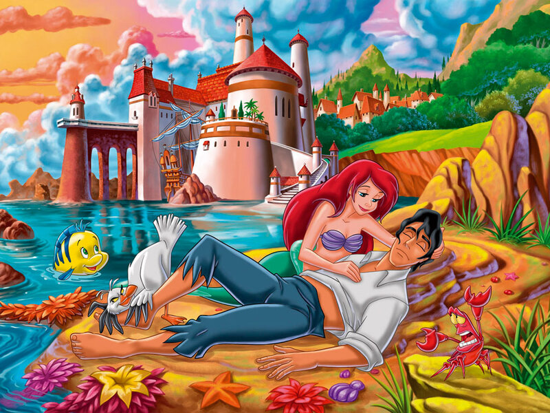 Mermaid with Man on Beach — Blue