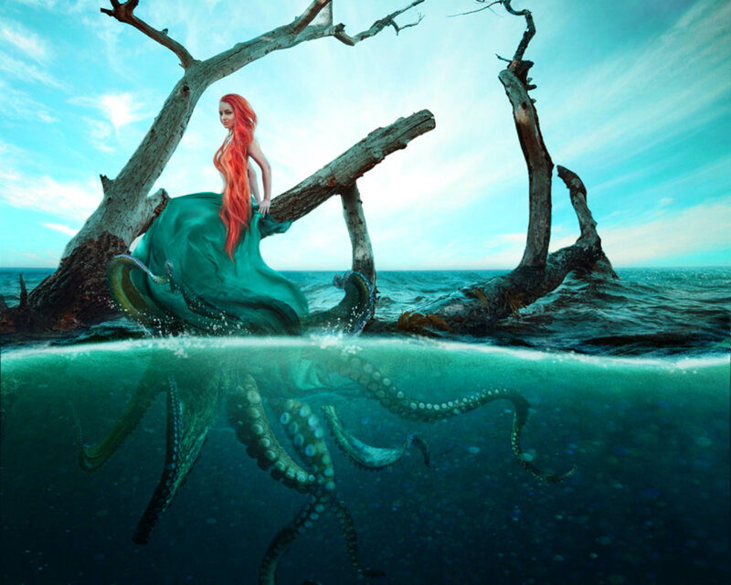 Mermaid with Octopus — Teal