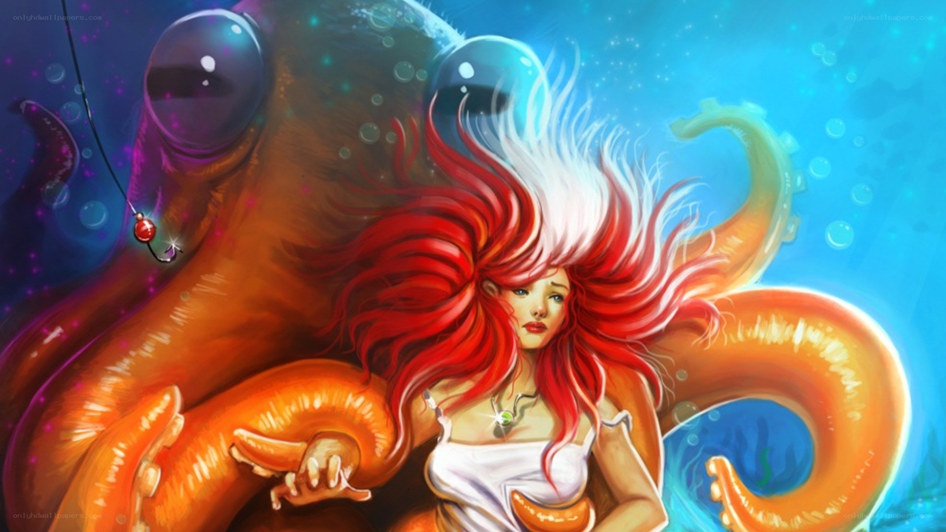 mermaid with octopus underwater