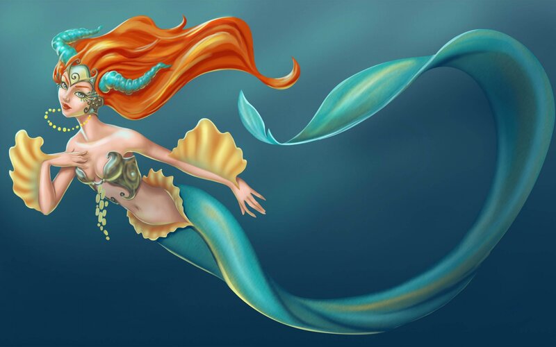 Mermaid with Orange Hair — Blue