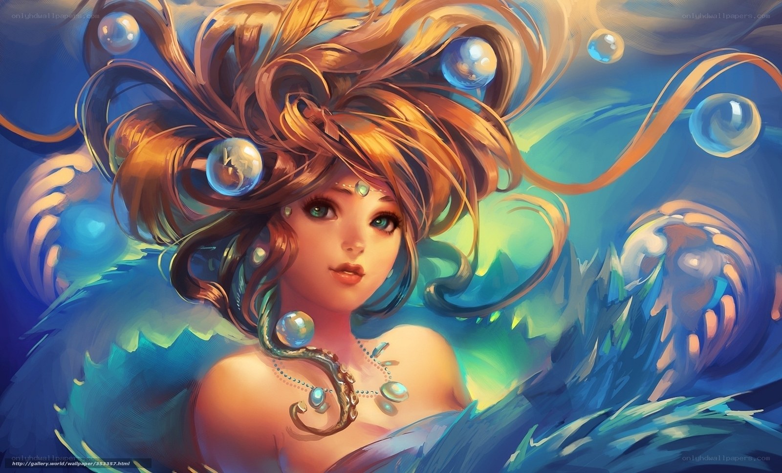 mermaid with pearls and bubbles
