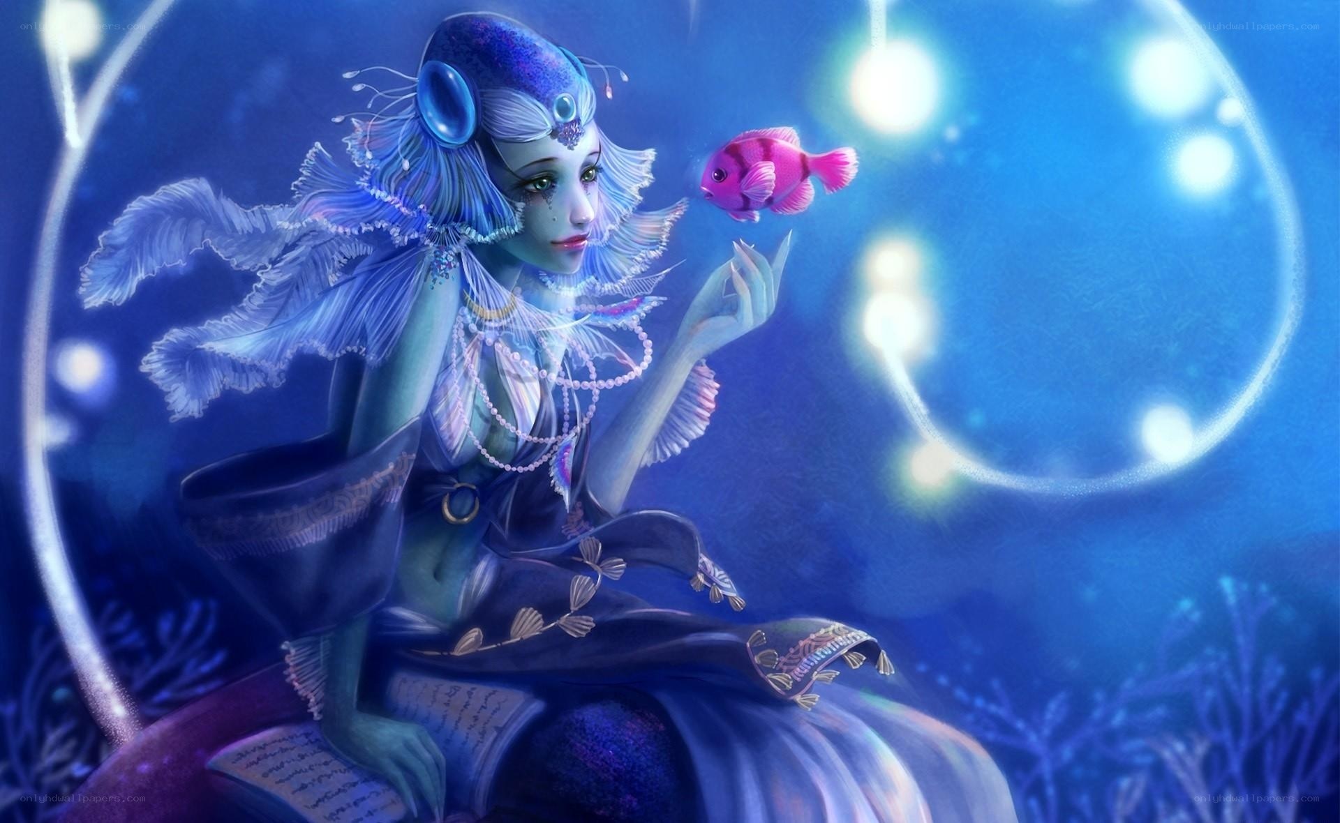 mermaid with pink fish