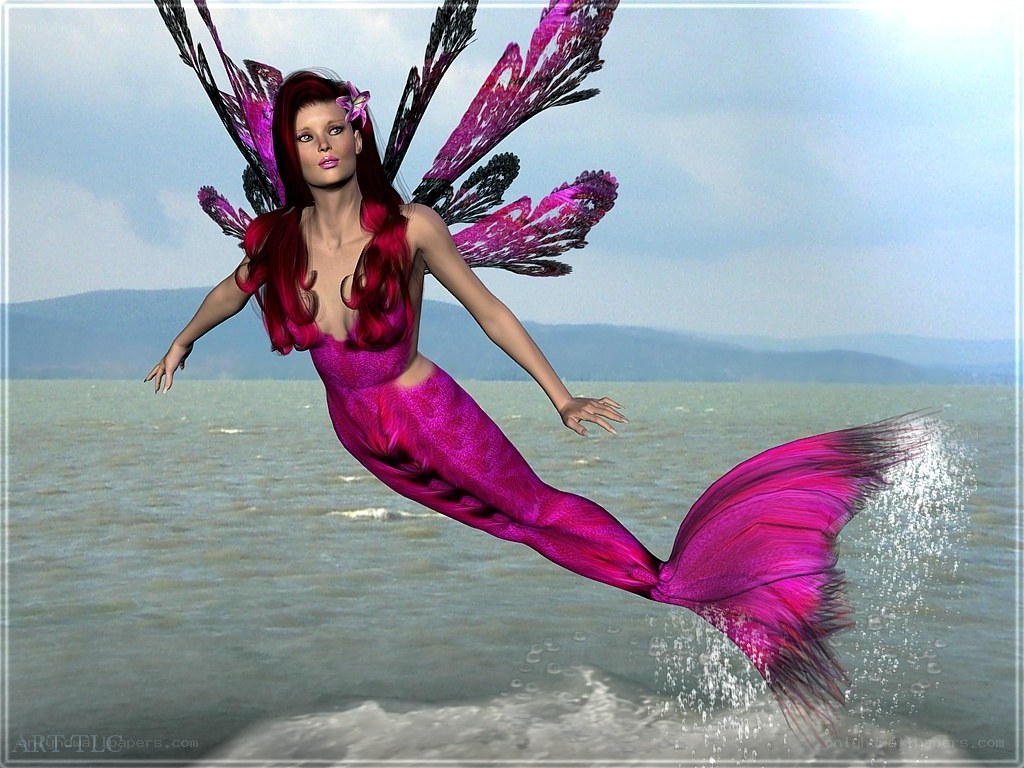 mermaid with pink wings