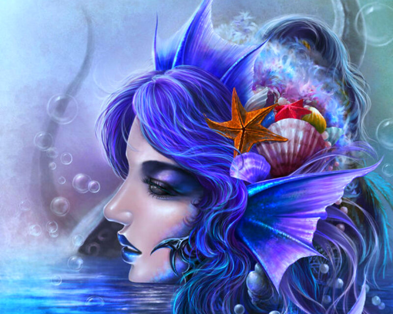 Mermaid with Purple Hair — Blue