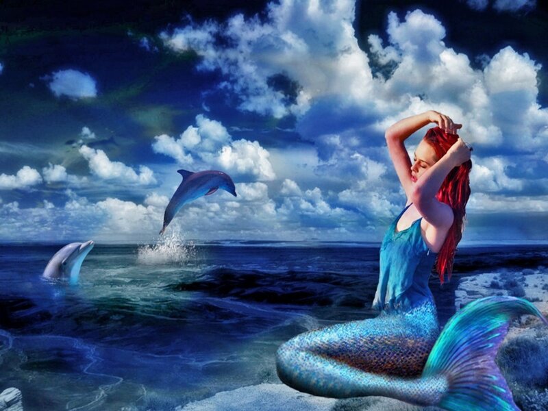 Mermaid with Red Hair — Blue, Dramatic