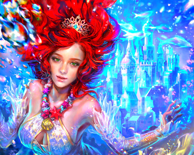 Mermaid with Red Hair — Fantasy, Digital Art, Crown