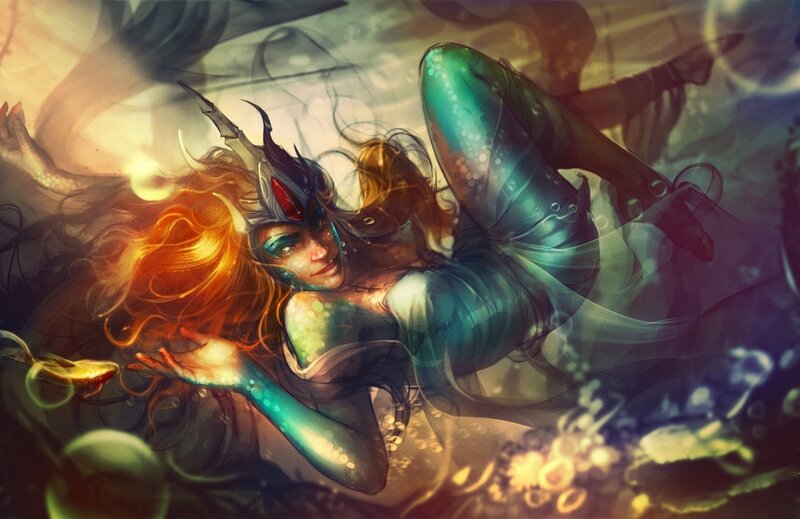 Mermaid with Red Hair — Green, Dramatic