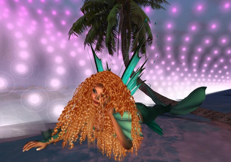 mermaid with red hair on beach