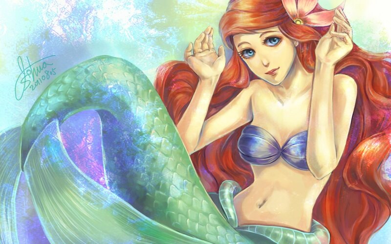 Mermaid with Red Hair — Serene, Digital Art, Flower