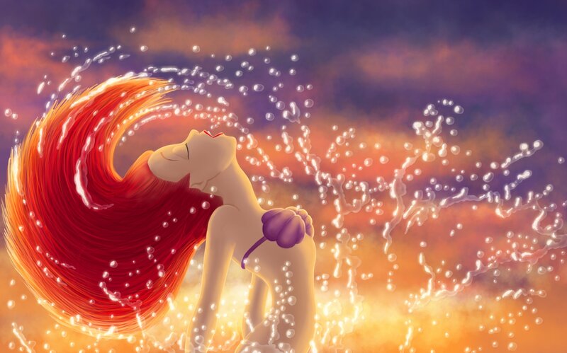 Mermaid with Red Hair — Serene, Sunset