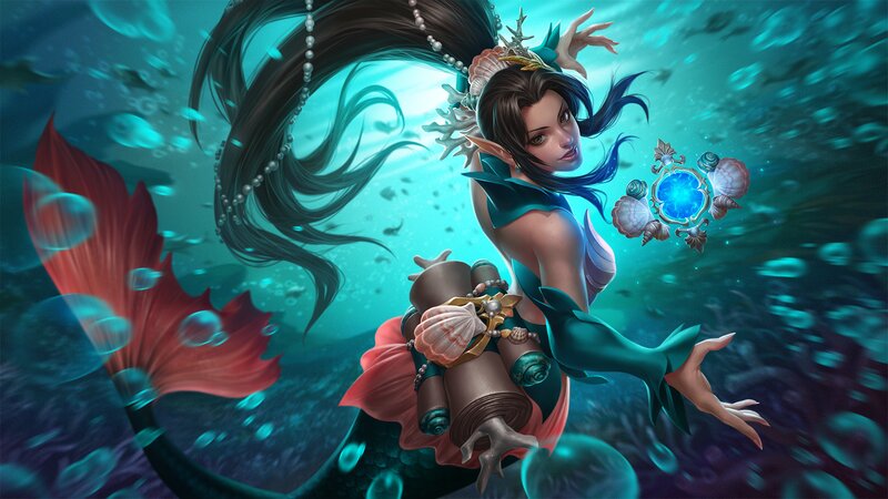 Mermaid with Red Tail — Teal