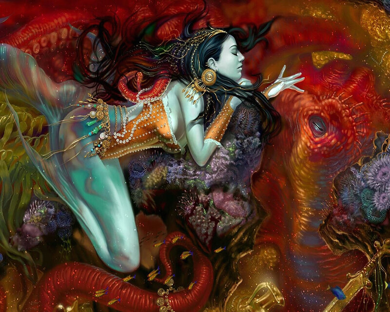 mermaid with sea creature