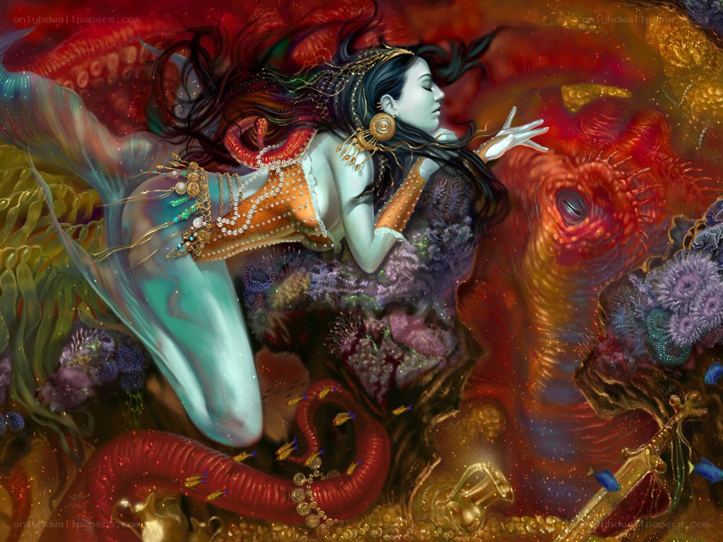 mermaid with sea creature