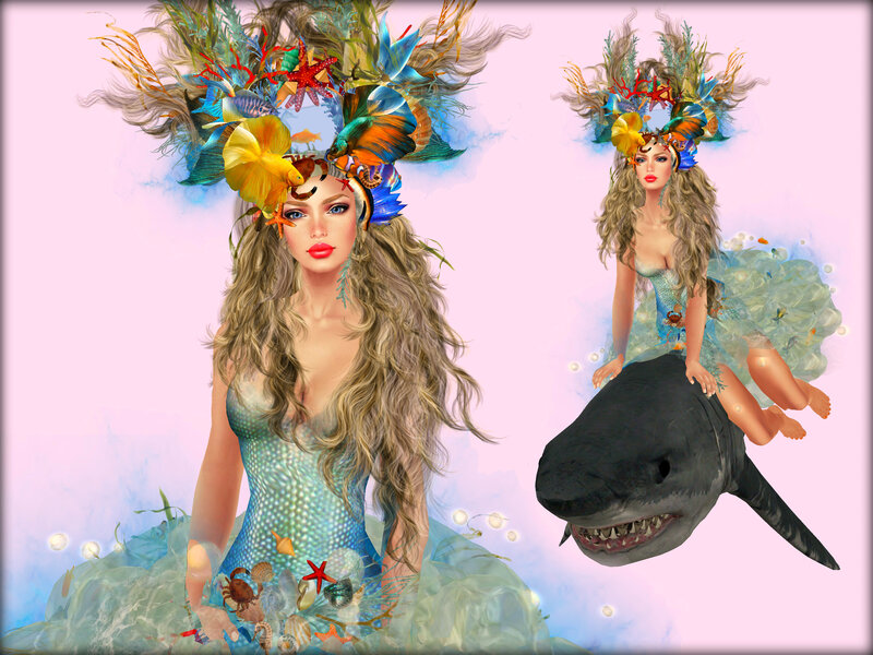 Mermaid with Sea Creatures — Pink