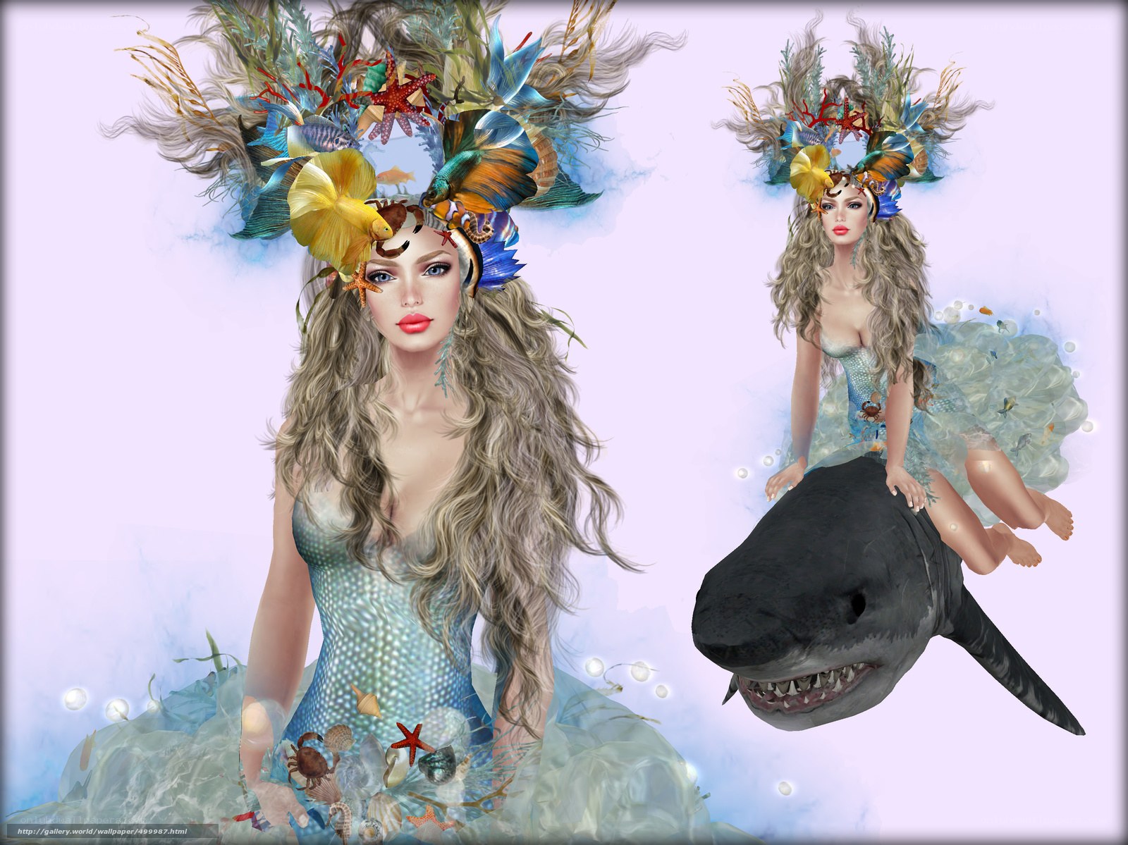 mermaid with sea creatures