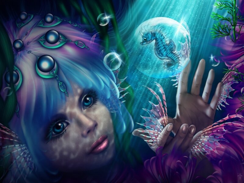 Mermaid with Seahorse — Blue