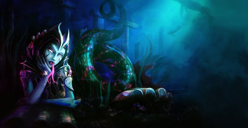 Mermaid with Serpent — Blue, Dark, Mysterious