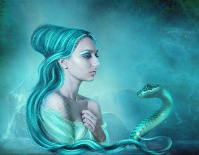 Mermaid with Snake — Teal