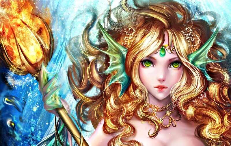 Mermaid with Staff — Blue