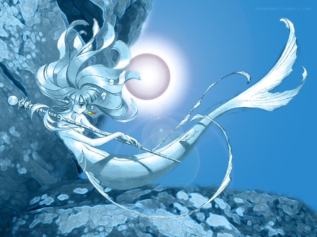 mermaid with trident in ocean