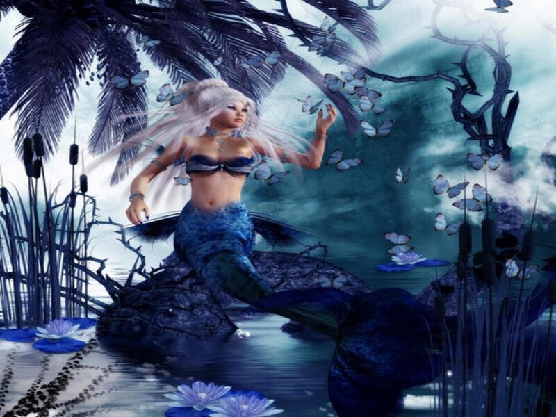 Mermaid with White Hair — Blue, Serene