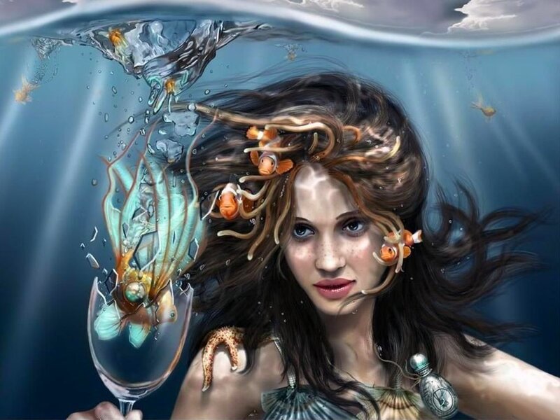 mermaid with wine glass