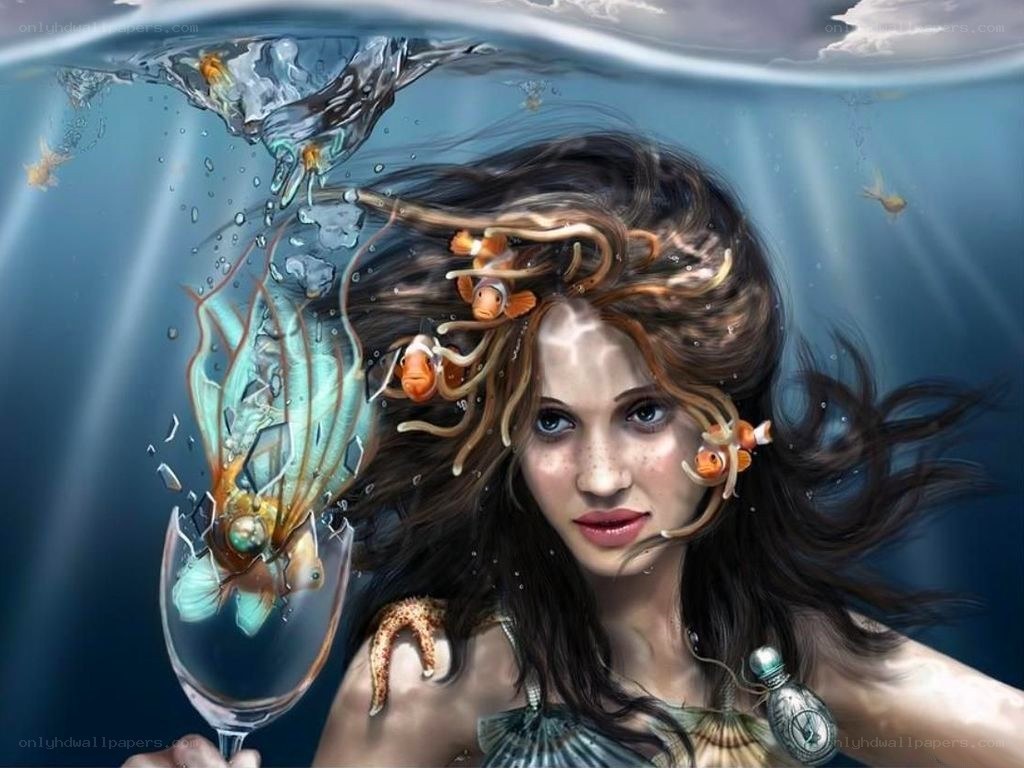 mermaid with wine glass