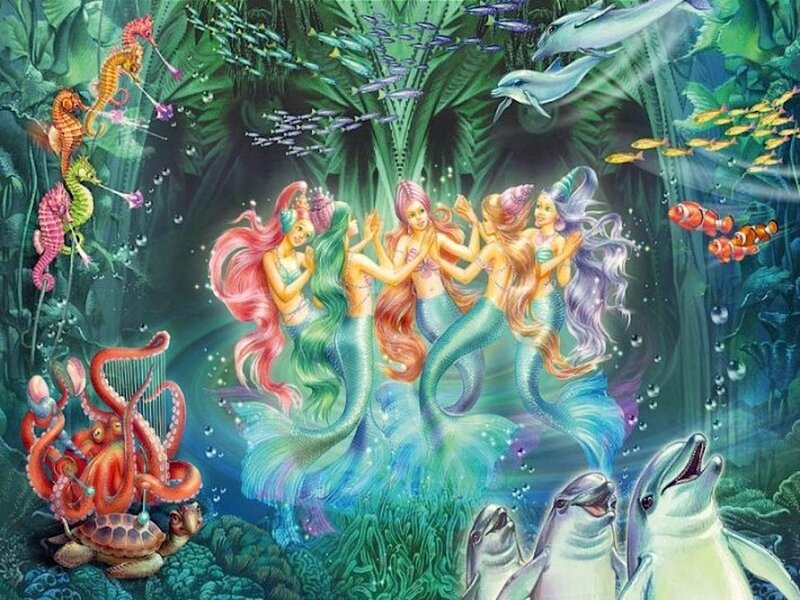 Mermaids in Coral Reef — Green