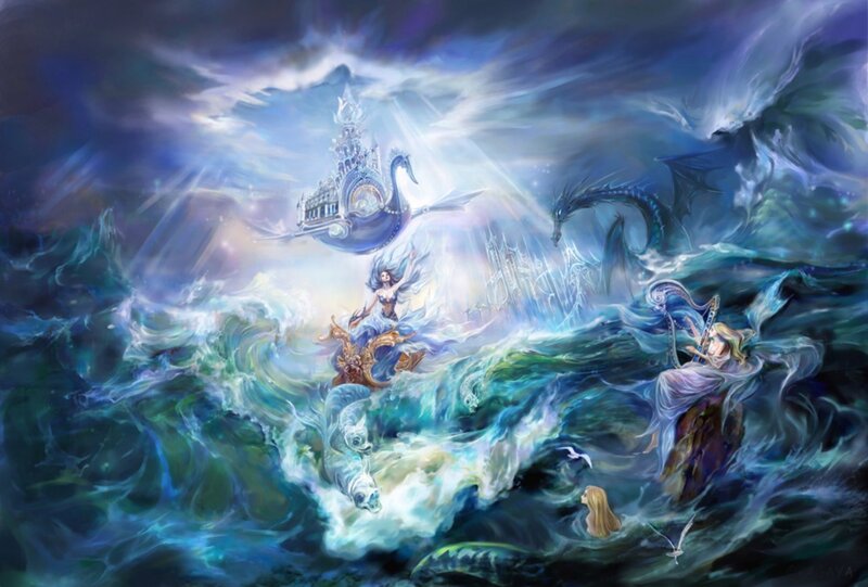 Mermaids in Stormy Sea