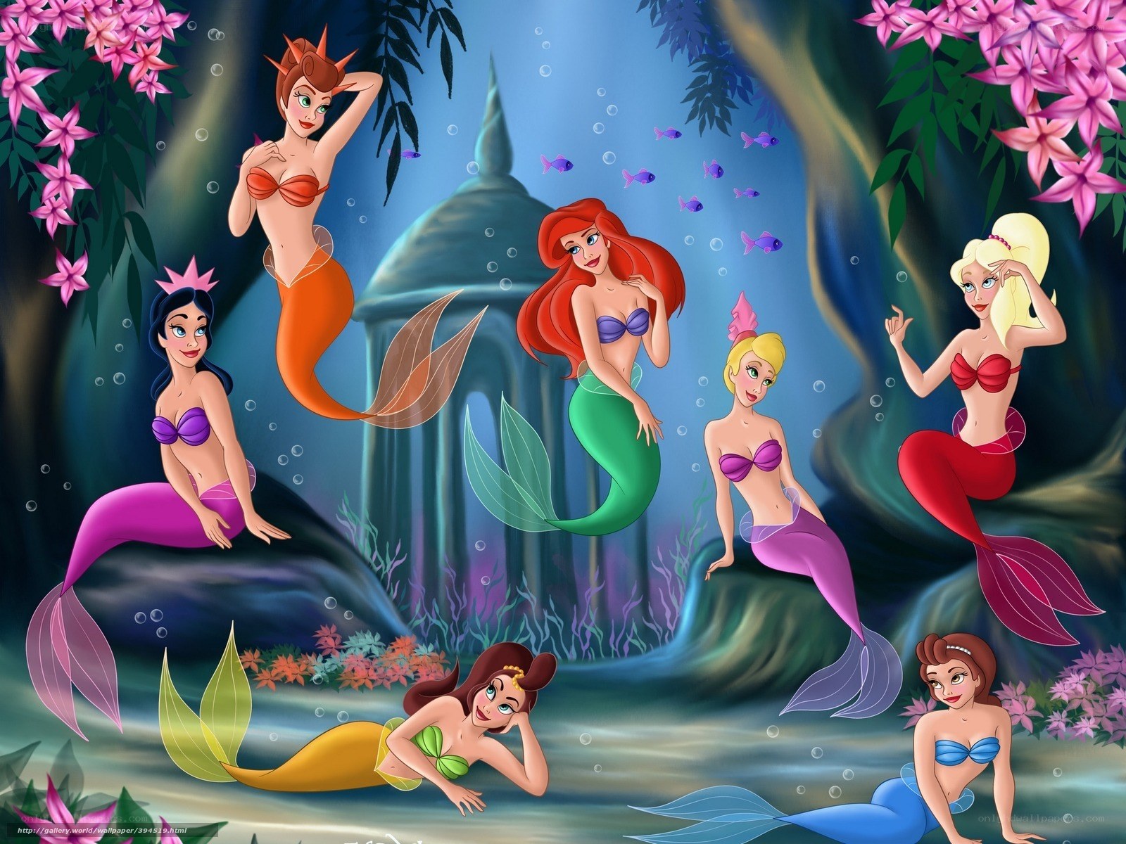 mermaids in underwater garden