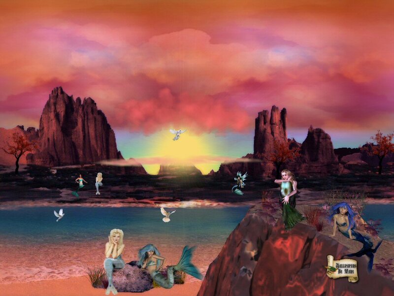 Mermaids on a Beach — Pink