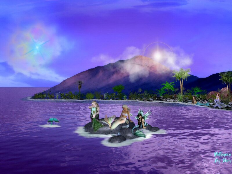 Mermaids on a Rock — Purple