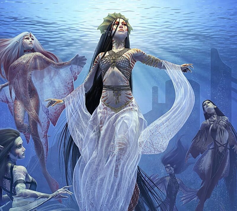 Mermaids Underwater — Blue, Serene
