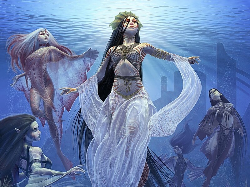 Mermaids Underwater — Blue