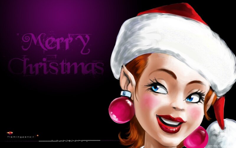 Merry Christmas cartoon girl