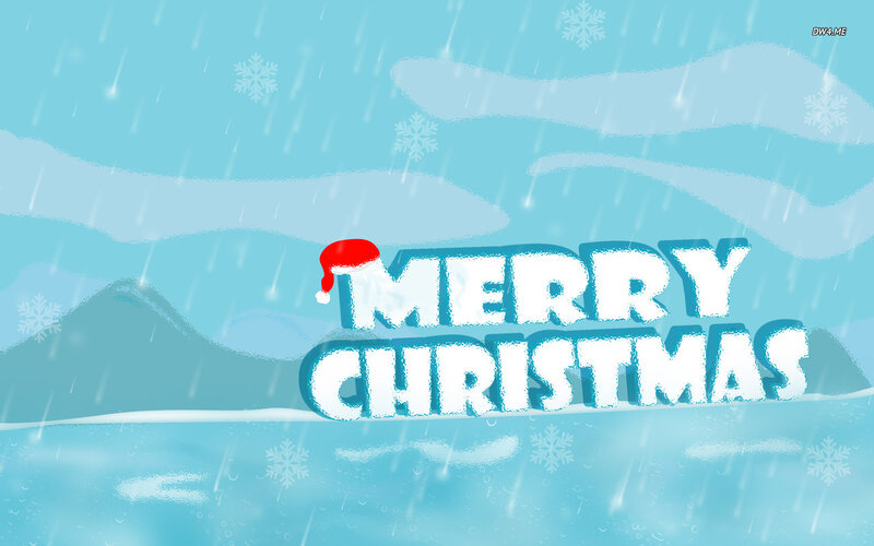 Merry Christmas Text — Blue, Festive, Winter, Digital Art