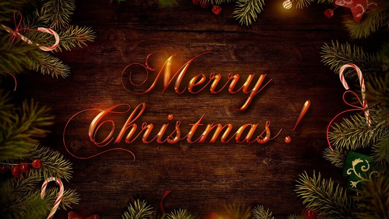 Merry Christmas Text — Brown, Festive, Winter, Digital Art, Pine Branches