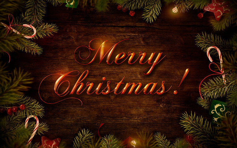 Merry Christmas Text — Brown, Festive, Winter, Digital Art