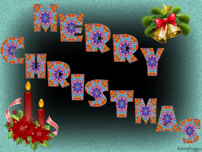 Merry Christmas Text — Green, Festive, Winter, Digital Art