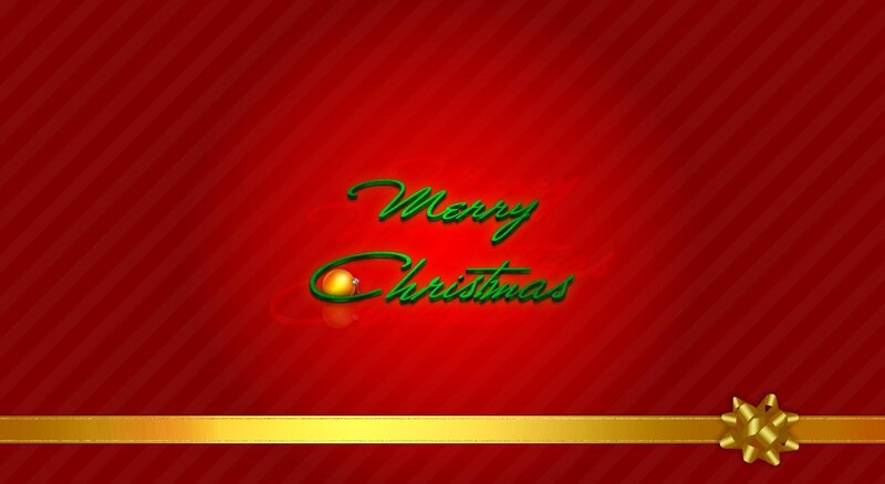 Merry Christmas Text — Red, Festive, Winter, Digital Art, Gold Ribbon