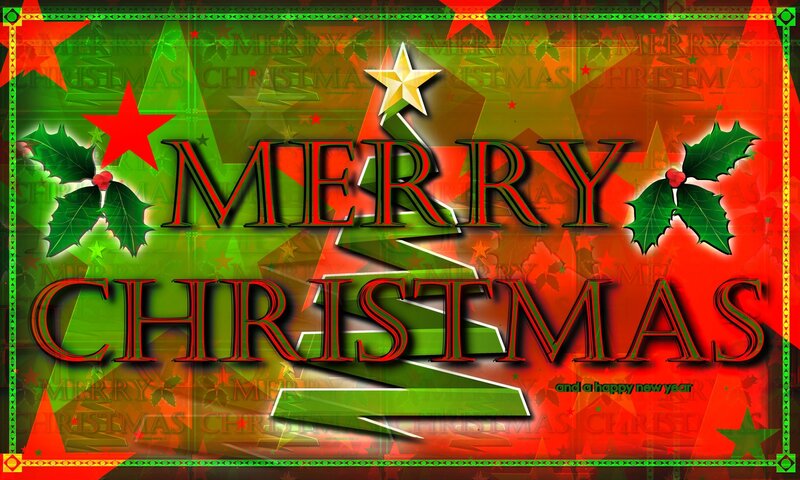 Merry Christmas Text — Red, Festive, Winter, Digital Art, Holly