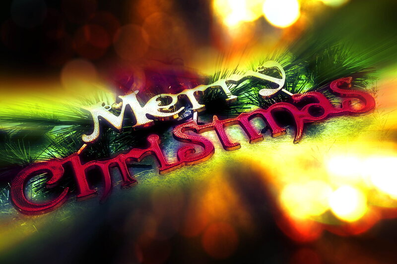 Merry Christmas Text — Red, Festive, Winter, Digital Art, Pine Needles