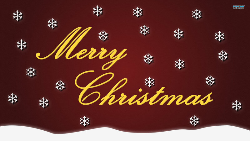 Merry Christmas Text — Red, Festive, Winter, Digital Art, Snowflakes