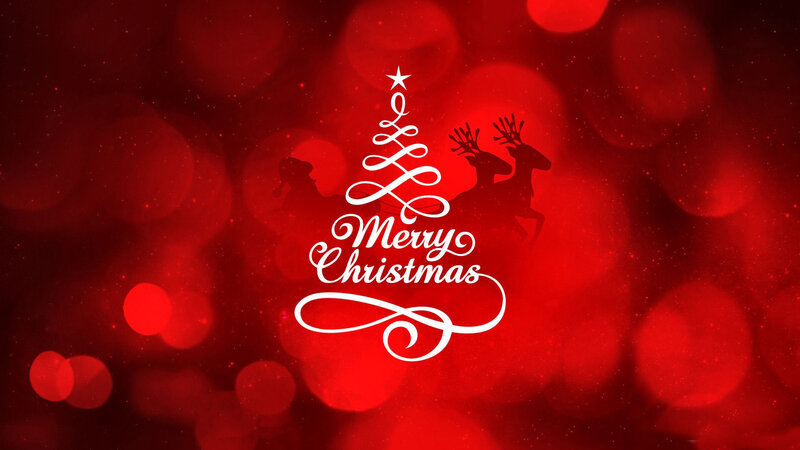 Merry Christmas Text — Red, Festive, Winter, Vector Art, Reindeer, Star