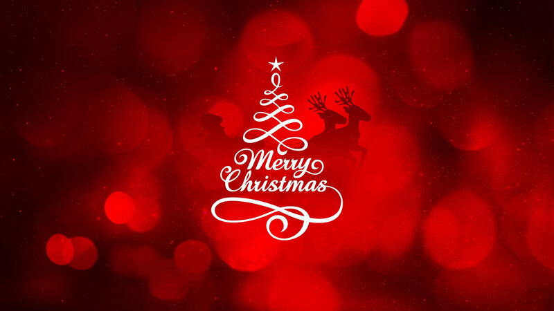 Merry Christmas Text — Red, Festive, Winter, Vector Art, Reindeer