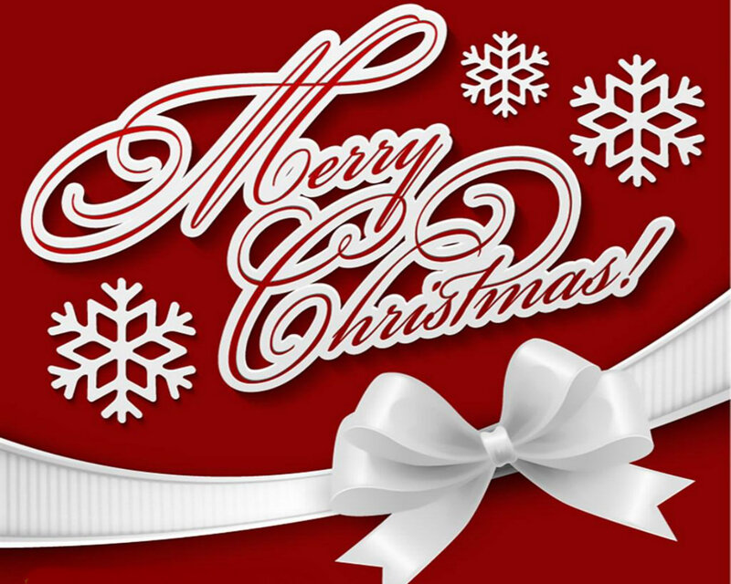 Merry Christmas Text — Red, Festive, Winter, Vector Art, Snowflakes