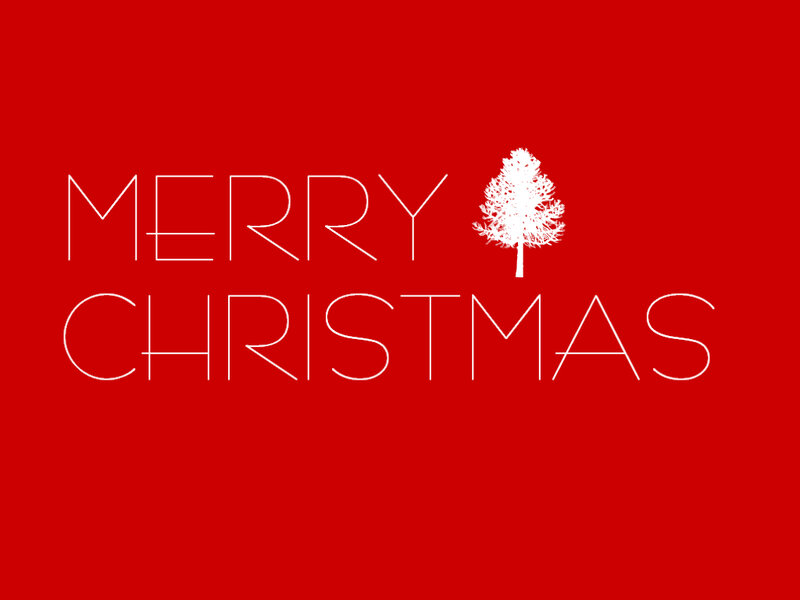 Merry Christmas Text — Red, Festive, Winter, Vector Art, Tree